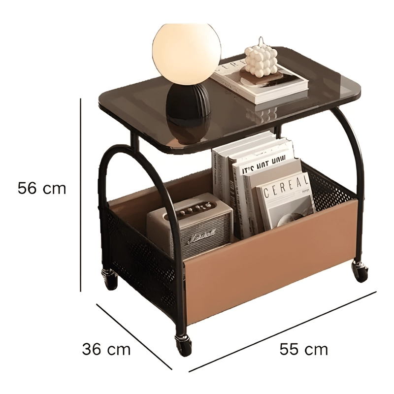 MESA DE CENTRO AUXILIAR DECORATIVA LIVING VIDRIO RUEDAS - 4