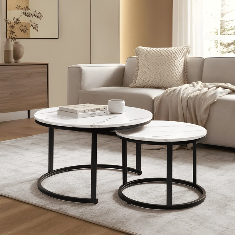 MESA DE CENTRO 2 PIEZAS BLANCO Y PARA LIVING MODERNO NEGRO - 1