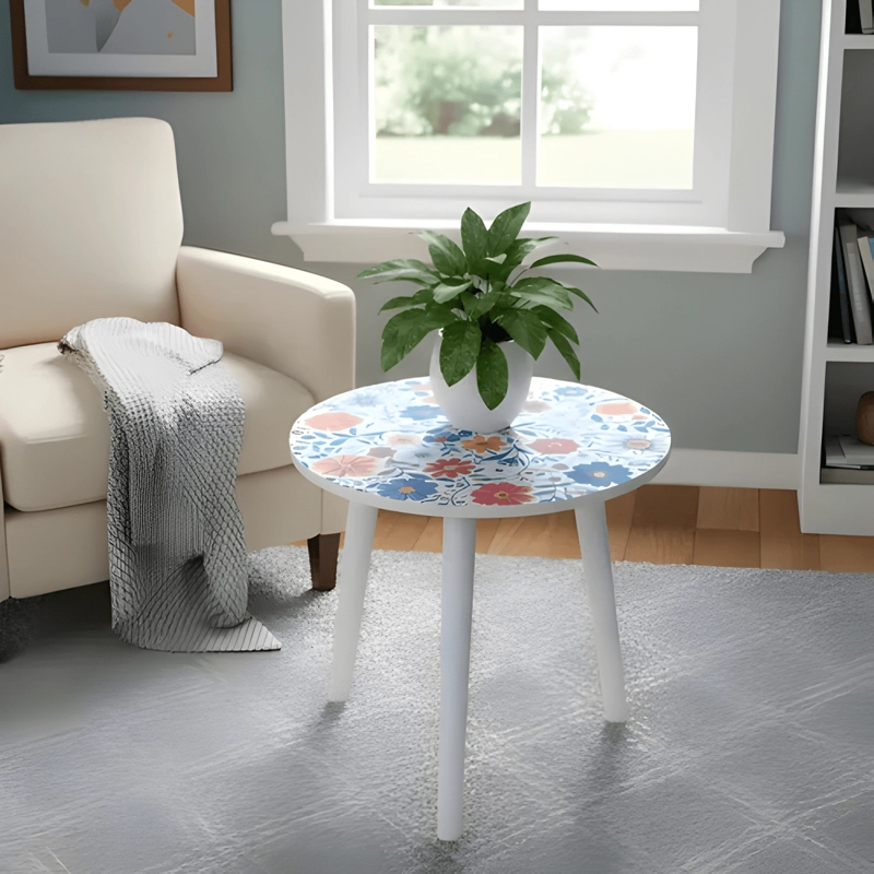 MESA CENTRO LIVING BOHEMIO FLORES MADERA REDONDA #2 - 4