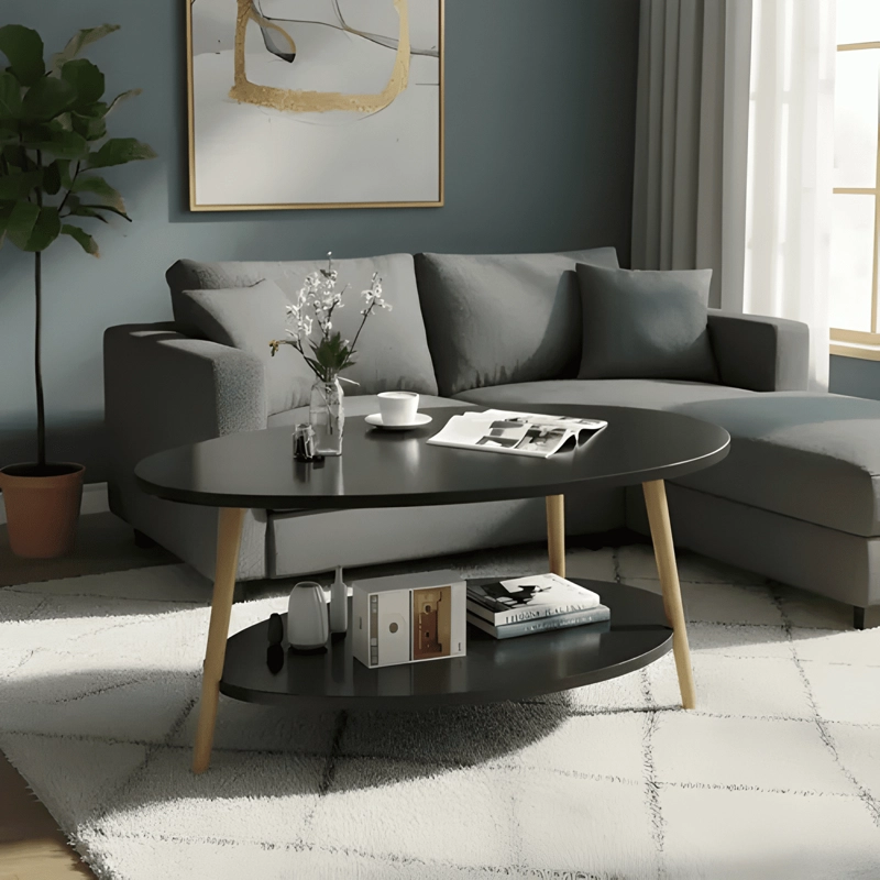 MESA DE CENTRO OVALADA PARA LIVING MODERNO NEGRA - 1