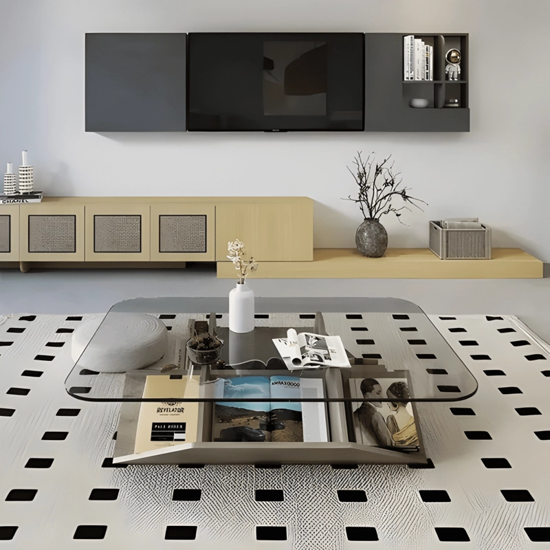 JUEGO MESA DE CENTRO LATERAL LIVING DE VIDRIO DOBLE GRIS - 2