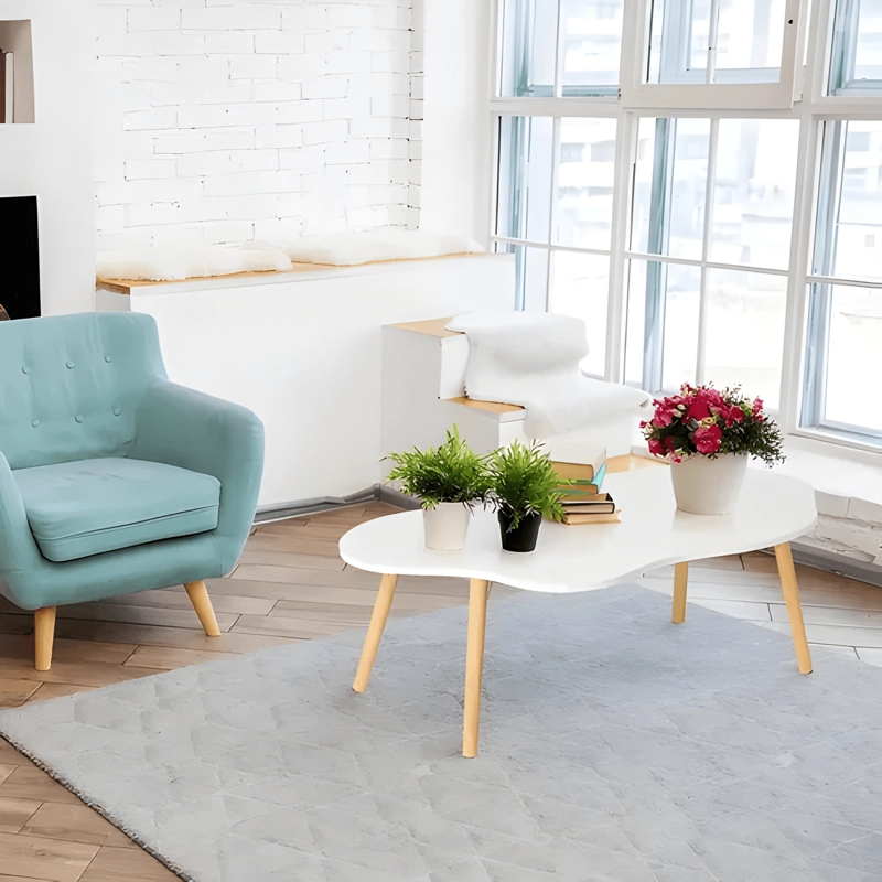MESA DE CENTRO CON FORMA DE NUBE 100X50X42CM BLANCO BLANCO - 3