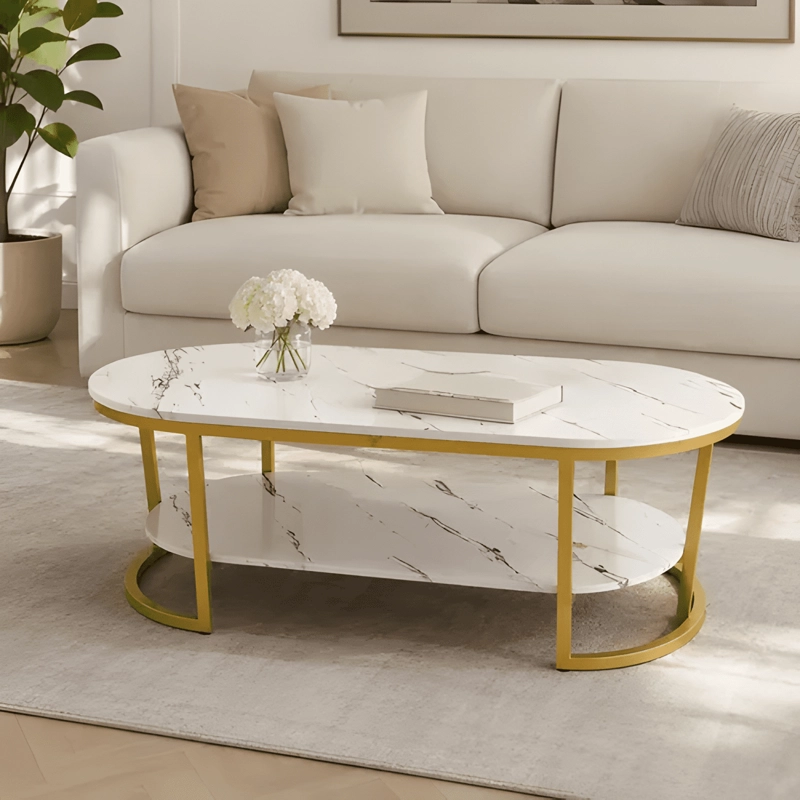 MESA DE CENTRO ELEGANTE CON REPISA INFERIOR Y DISEÑO BLANCA - 2