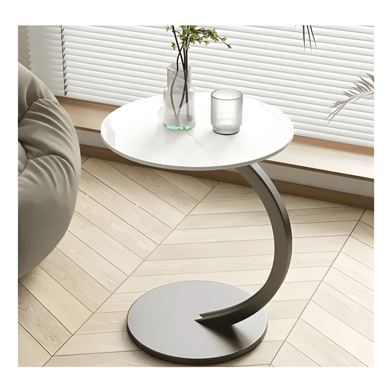 MESA REDONDA DE CENTRO MODERNA MARMOL TAPA DE MADERA BLANCO - 1