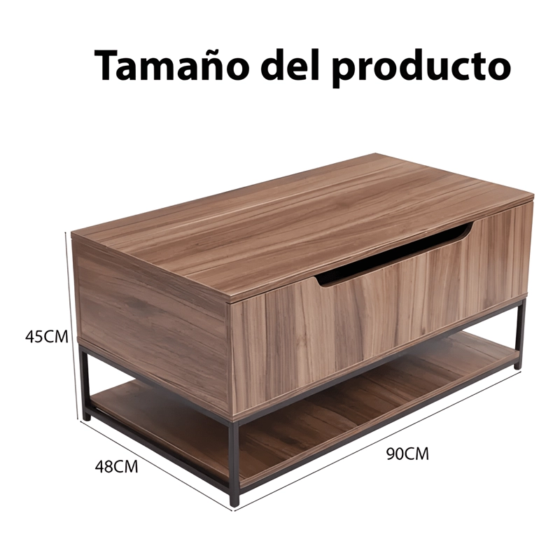 MESA DE CENTRO ESTILO INDUSTRIAL MADERA Y ACERO 90X48X45 CM - 1