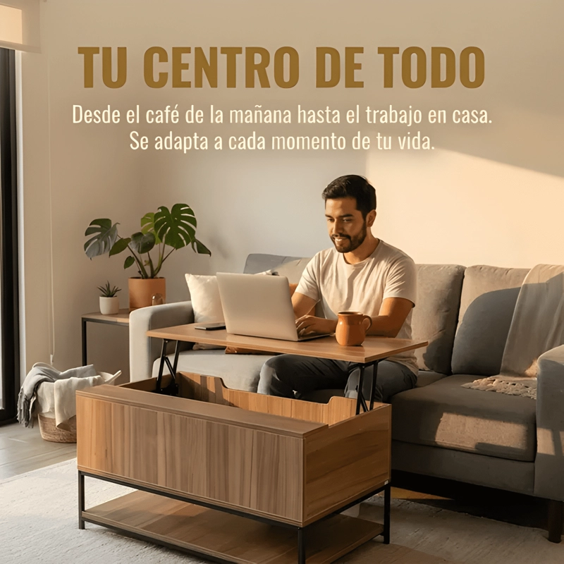 MESA DE CENTRO ESTILO INDUSTRIAL MADERA Y ACERO 90X48X45 CM - 3