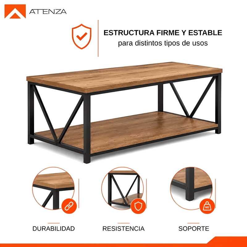MESA DE CENTRO 2 NIVELES 120X60X45CM MINIMALISTA DECORATIVA - 2