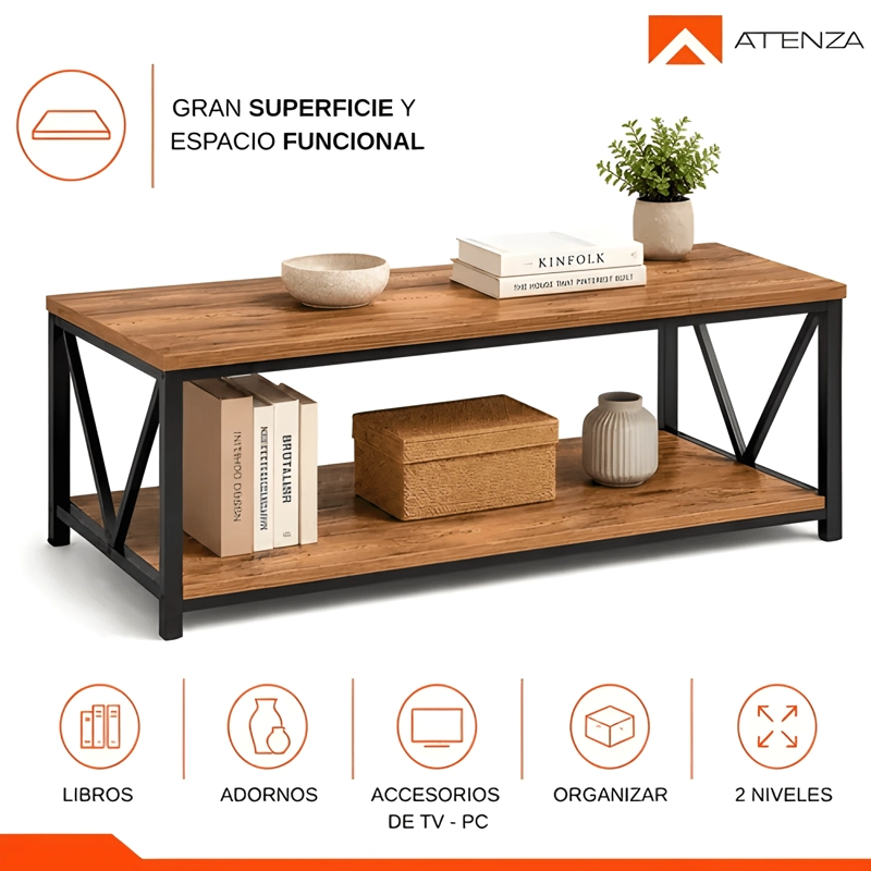 MESA DE CENTRO 2 NIVELES 120X60X45CM MINIMALISTA DECORATIVA - 3