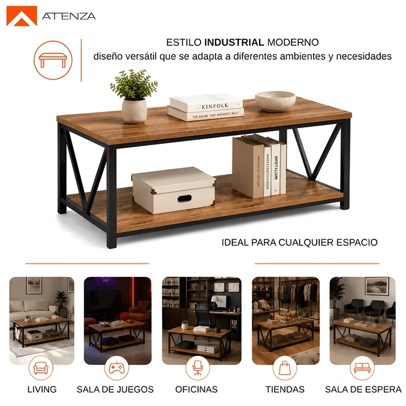 MESA DE CENTRO 2 NIVELES 120X60X45CM MINIMALISTA DECORATIVA - 4