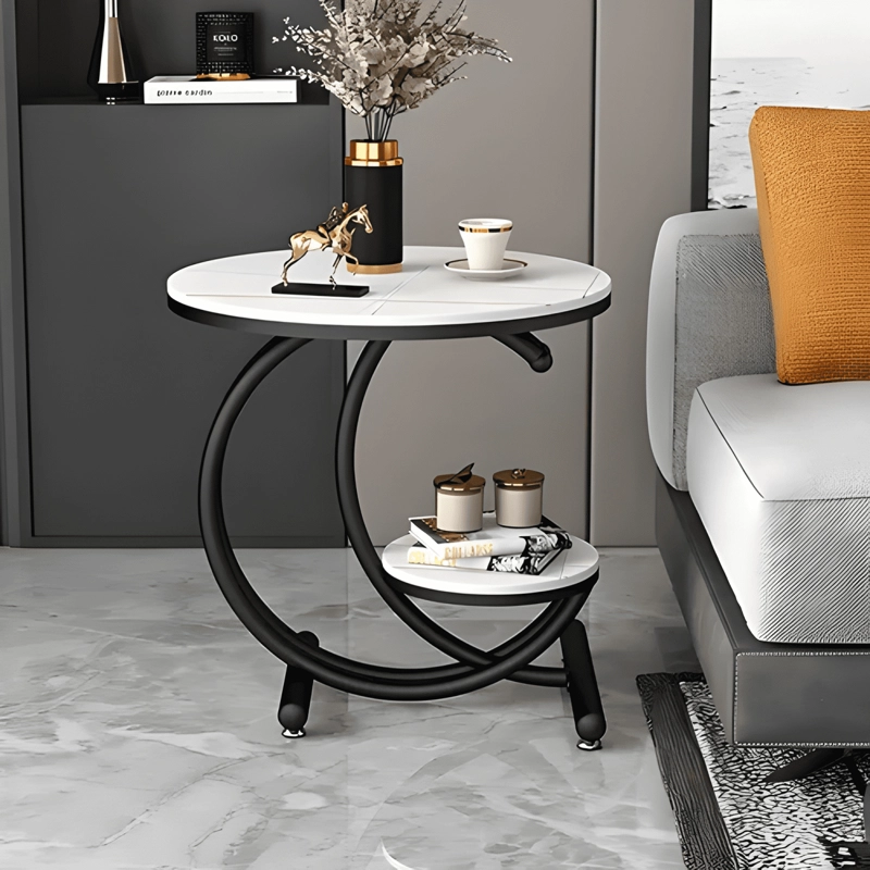 MESA DE CENTRO DE 2 NIVELES MESA AUXILIAR BLANCO/GRIS - 1