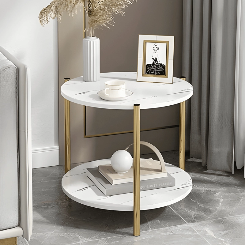 MESA AUXILIAR REDONDA 2 NIVELES MDF METAL 40X61 CM DORADO - 3