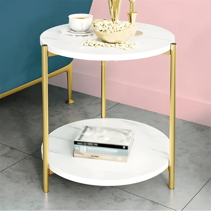 MESA AUXILIAR REDONDA 2 NIVELES MDF METAL 40X61 CM DORADO - 4