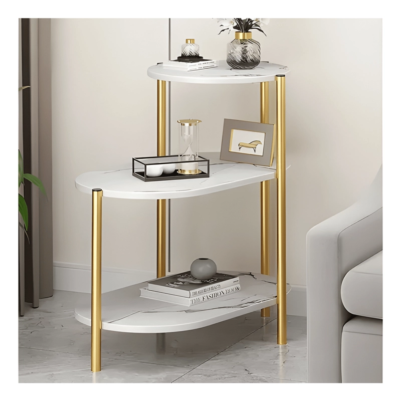 MESA DE CENTRO 3 NIVELES DECORATIVA OVALADA COLOR BLANCO - 3