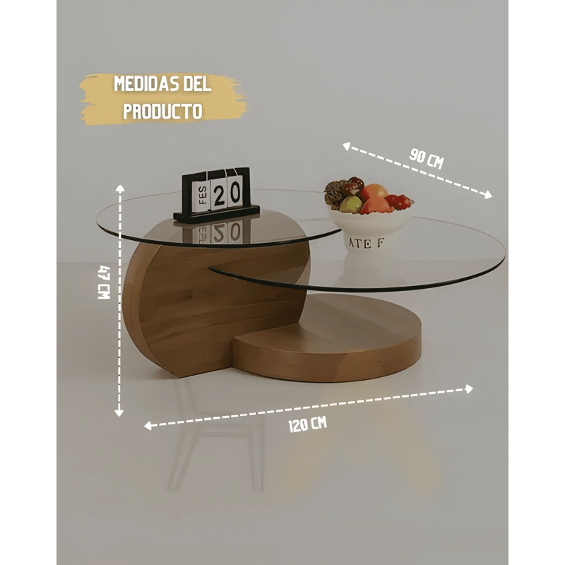 MESA DE CENTRO DE VIDRIO DOBLE GLASSY BASE NATURAL - 3