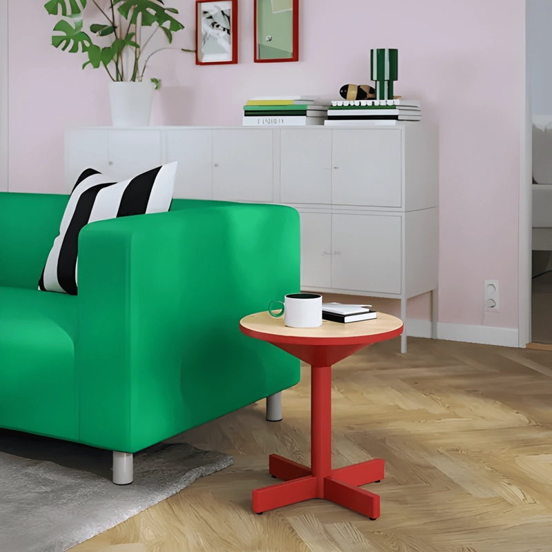 MESA LATERAL MADERA REDONDA 40 CM PATAS ACERO - 3