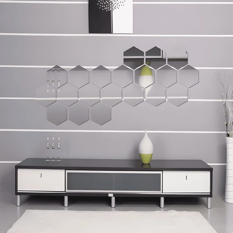 PACK X48 VINILO ESPEJO PARED ADHESIVO HEXAGONAL DECORATIVO - 3