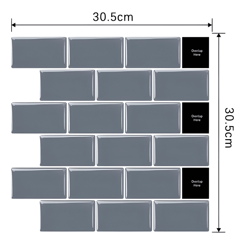 MOSAICO AUTOADHESIVO DECORATIVO 3D - LADRILLO - 30.5 GRIS - 1