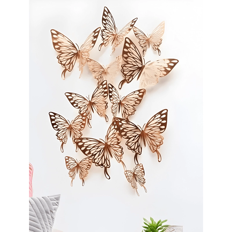PEGATINAS MARIPOSAS 3D HD SEDUCTION PARED 12 ORO ROSA - 3