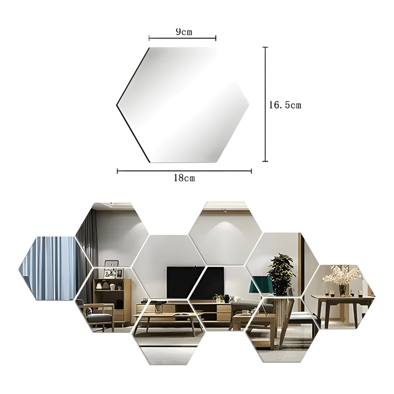 PACK X36 VINILO ESPEJO PARED ADHESIVO HEXAGONAL DECORATIVO - 1