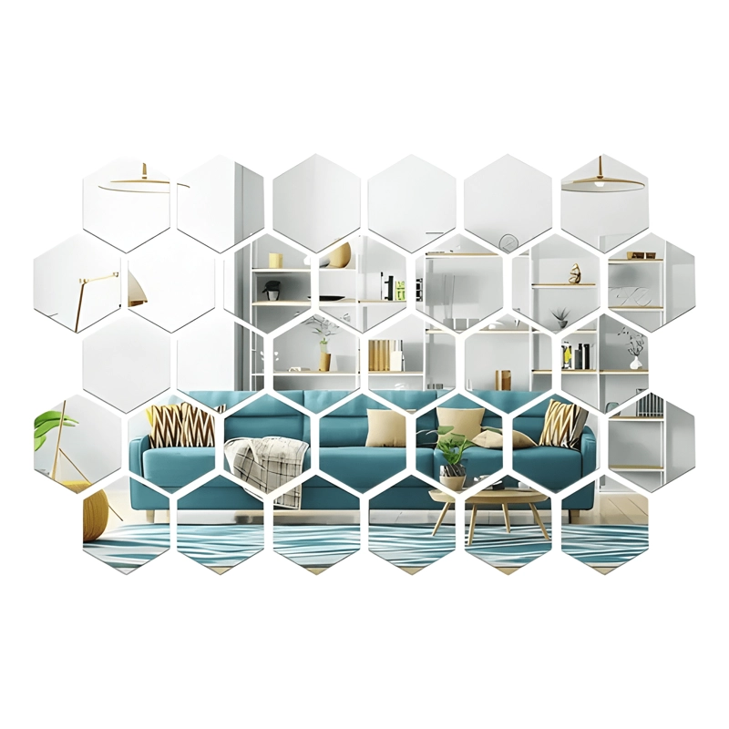 PACK X36 VINILO ESPEJO PARED ADHESIVO HEXAGONAL DECORATIVO - 4