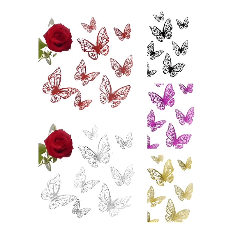 MARIPOSAS DECORATIVAS 3D, PACK 12 UNID, COLOR A ELECCION - 1