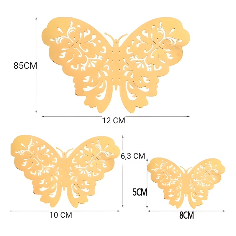 12 PZAS MARIPOSA 3D PEGATINAS ARTES PARED METALIZADA CALADO - 1