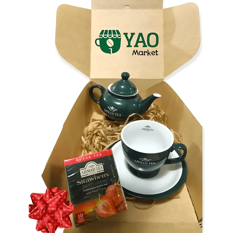AHMAD TEA TETERA CAJA DE TE  TAZA PLATILLO Y CUCHARA - 1