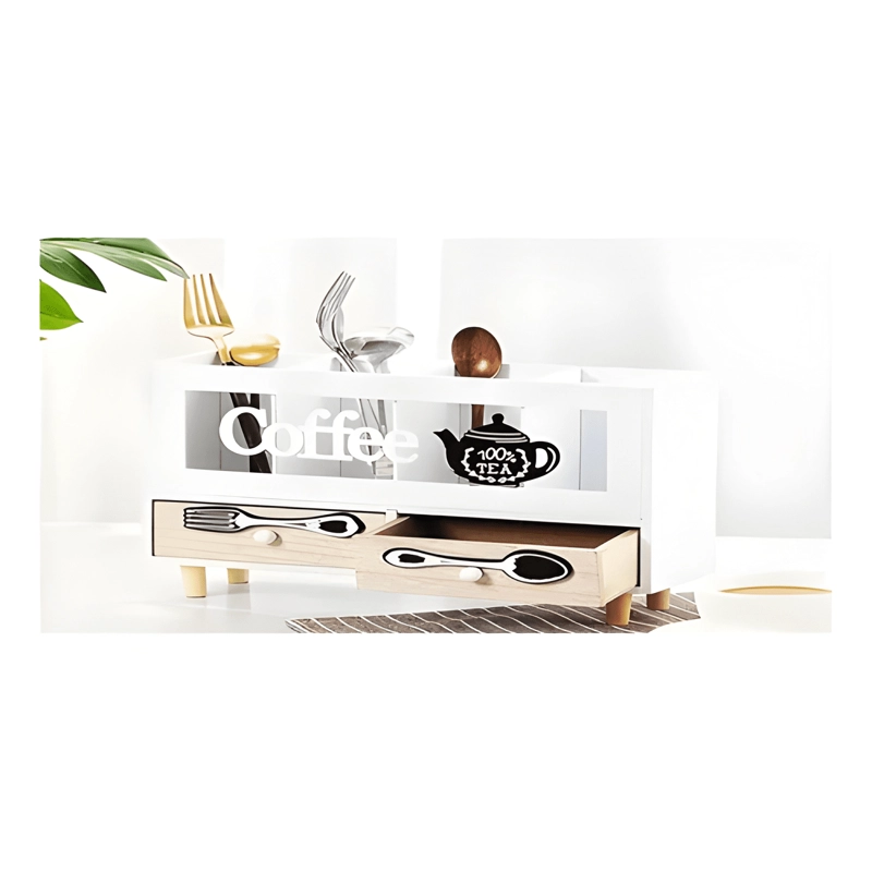 ORGANIZADOR DE CAFE  MADERA 4 CAJONES TE  CAPSULAS UTENSILIOS - 4
