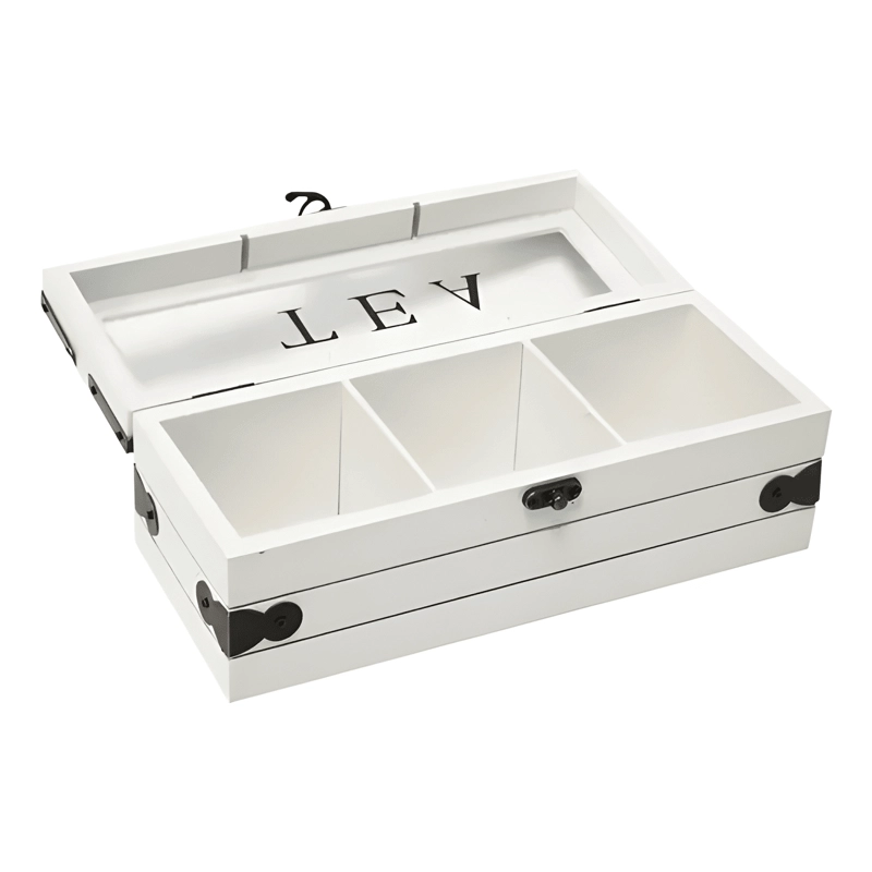 CAJA DE TE  3 DIVISIONES TAPA CON DISEÑO DECORATIVA DECO - 1