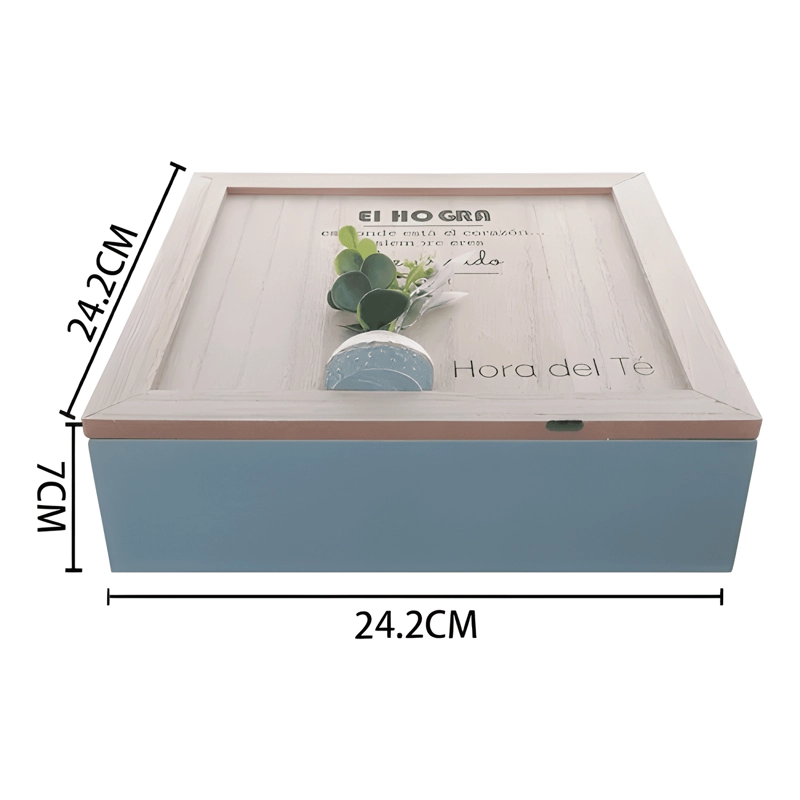 CAJA DE TE  MEDIANA DE MADERA 9 ESPACIOS AZUL - 2