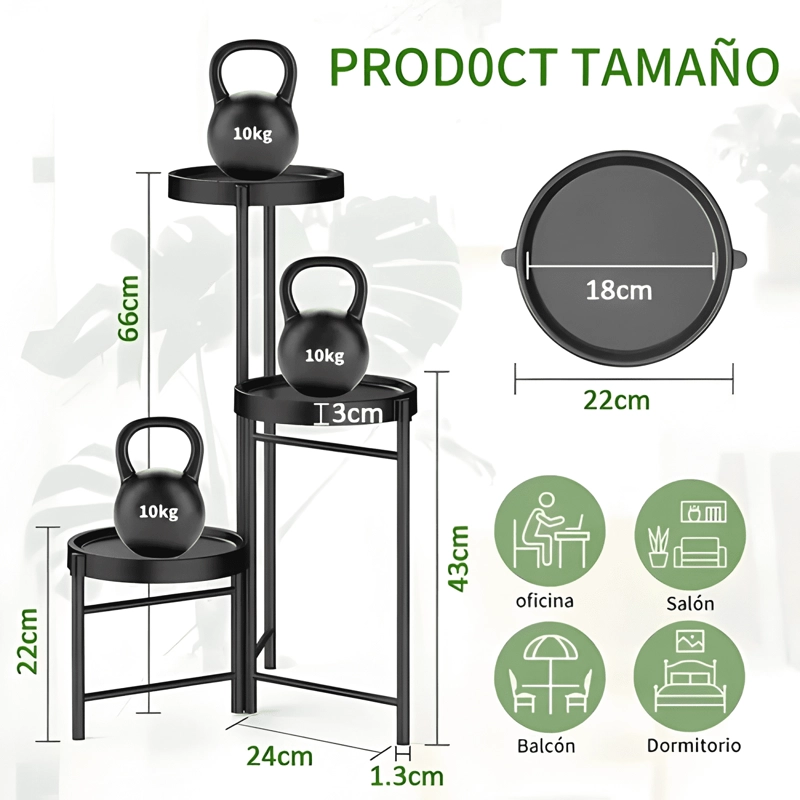 SET ORGANIZADOR 3 PEDESTALES MACETERO DESMONTABLE METAL 66CM - 2