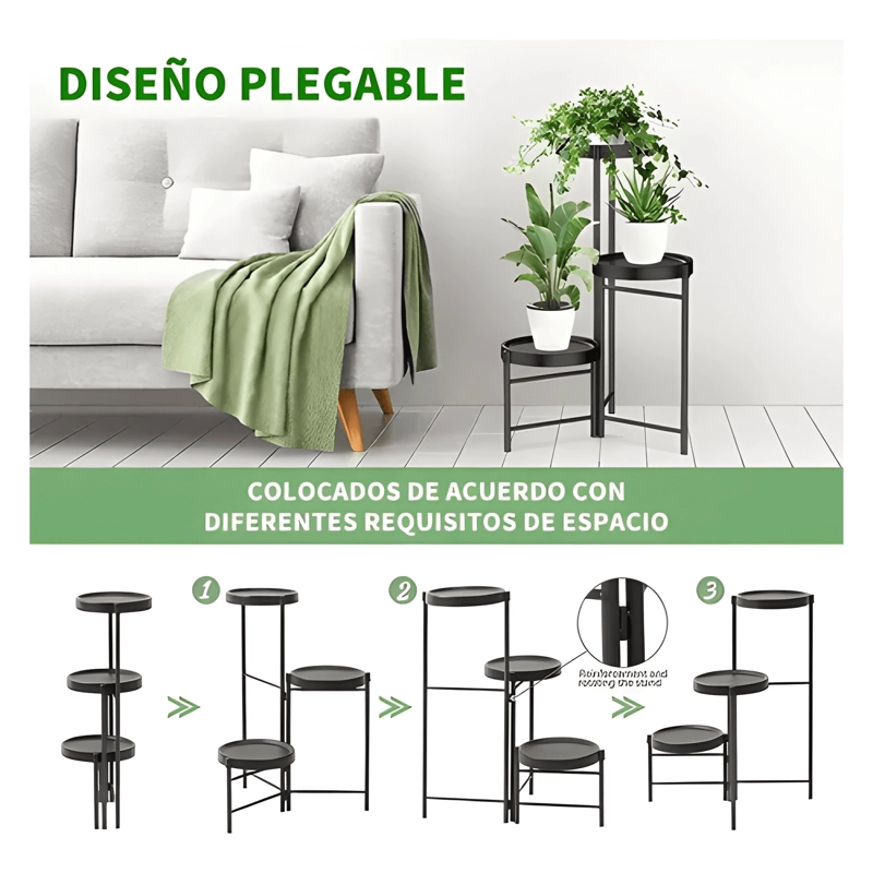 SET ORGANIZADOR 3 PEDESTALES MACETERO DESMONTABLE METAL 66CM - 3