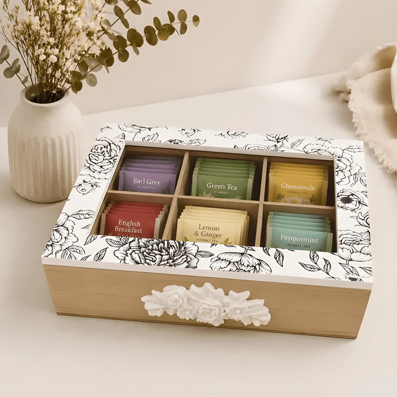 CAJA ORGANIZADORA DE TE  6 COMPARTIMENTOS CON TAPA - 3