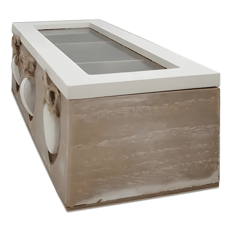 CAJA DE TE  DE MADERA 3 DIVISIONES DORADA - 1