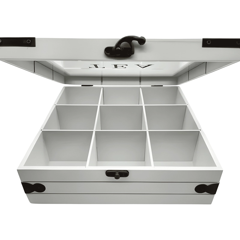 CAJA DE TE  9 DIVISIONES TAPA CON DISEÑO DECORATIVA DECOHOGAR - 1