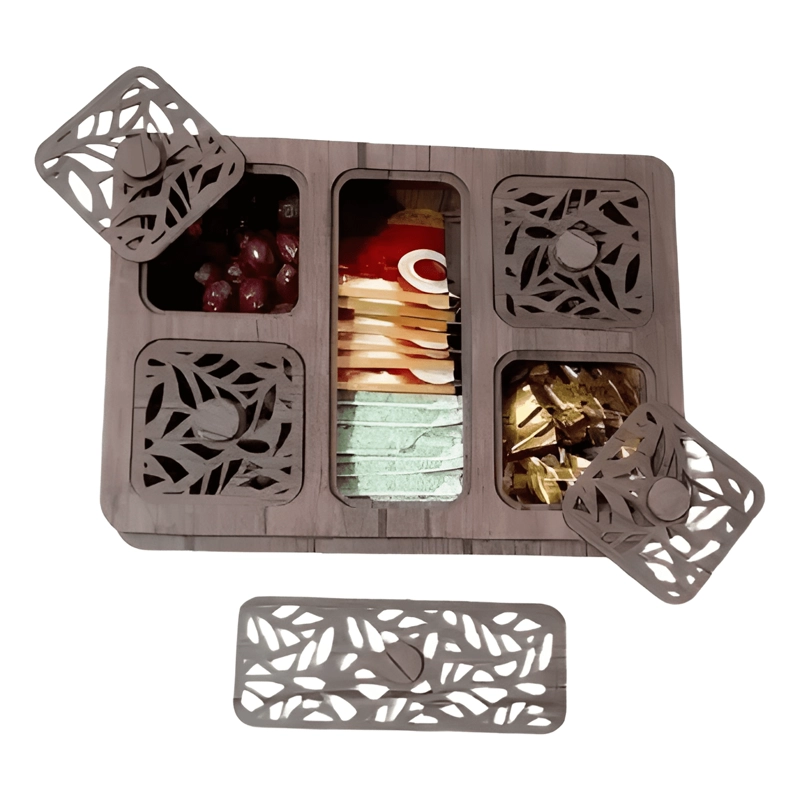 CAJA DE MADERA DE 5 DIVISIONES PARA TE  Y CAFE  CON TAPAS - 1