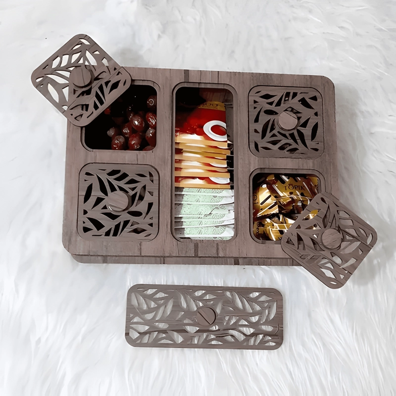 CAJA DE MADERA DE 5 DIVISIONES PARA TE  Y CAFE  CON TAPAS - 2