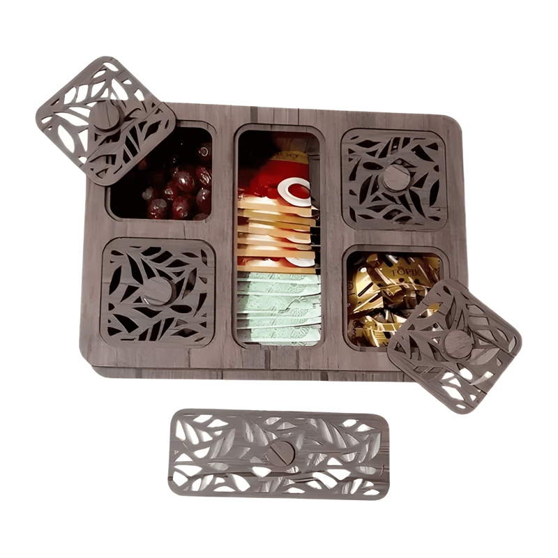 CAJA DE MADERA DE 5 DIVISIONES PARA TE  Y CAFE  CON TAPAS - 3