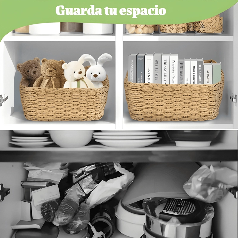 JUEGO DE 4 CESTAS DE PAJA ORGANIZADOR ALMACENAMIENTO HOGAR - 1