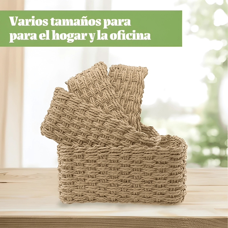 JUEGO DE 4 CESTAS DE PAJA ORGANIZADOR ALMACENAMIENTO HOGAR - 4