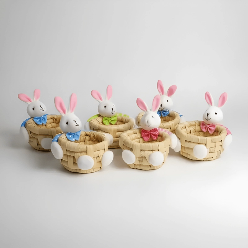 12 CESTAS DE MIMBRE DISEÑO CONEJO PASCUA RESURRECCION #2 - 1