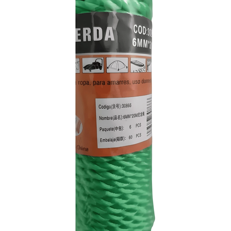 CUERDA CORDEL AMARRA SOGA PLASTICO NYLON 6MM X 20 M #18 - 1