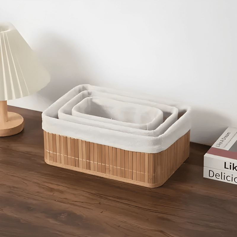 JUEGO DE 3 CESTAS DE ALMACENAMIENTO CUADRADAS BAMBU BEIGE - 1