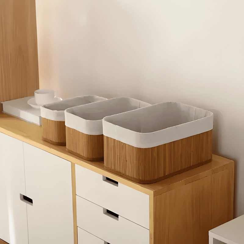JUEGO DE 3 CESTAS DE ALMACENAMIENTO CUADRADAS BAMBU BEIGE - 2