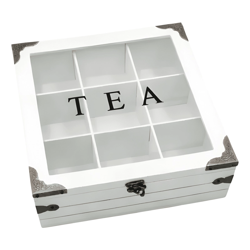 CAJA ORGANIZADORA DE TE  9 COMPARTIMENTOS MADERA VIDRIO #1 - 1