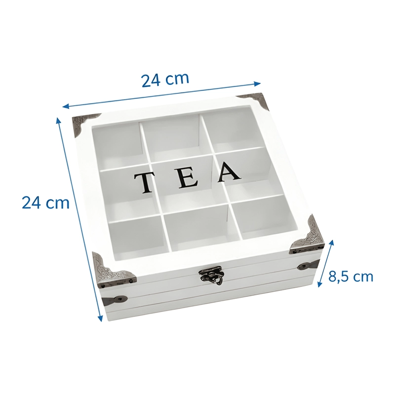 CAJA ORGANIZADORA DE TE  9 COMPARTIMENTOS MADERA VIDRIO #1 - 2