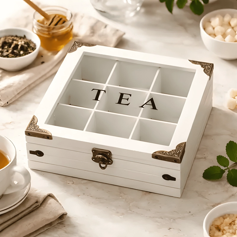CAJA ORGANIZADORA DE TE  9 COMPARTIMENTOS MADERA VIDRIO #1 - 3