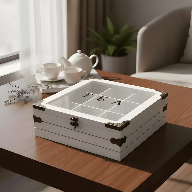 CAJA ORGANIZADORA DE TE  9 COMPARTIMENTOS MADERA VIDRIO #1 - 4