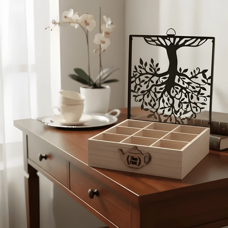 CAJA DE TE  ARBOL 9 DIVISIONES ORGANIZACION HOGAR 24X7X16CM - 1