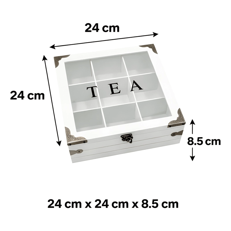 CAJA ORGANIZADORA DE TE  9 COMPARTIMENTOS MADERA Y VIDRIO - 2